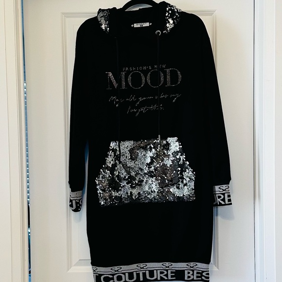 SIGNET Dress Knit w/ Bling Hood Pocket Silver Sequins Bronze Rhinestones Sz XL - Picture 1 of 12